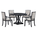 5 Piece Dining Set Extendable Round Table And 4 Chairs - Black / Oak