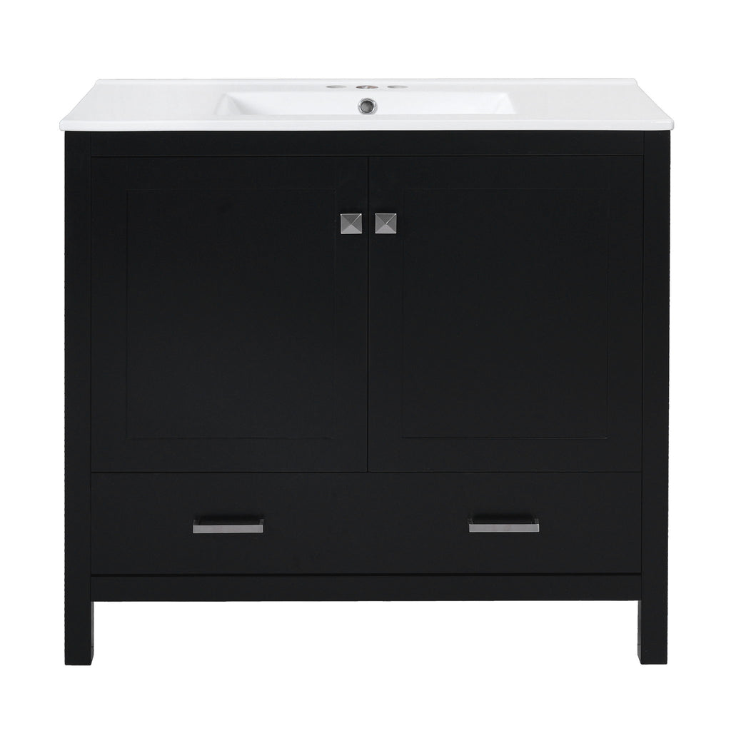 Bathroom Vanity With Sink, Soft Close Doors, Double Shelves & Divided Drawer