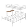 Twin Over Full Bunk Bed With Built In Desk & Guardrail Frame, No Box Spring Needed - White