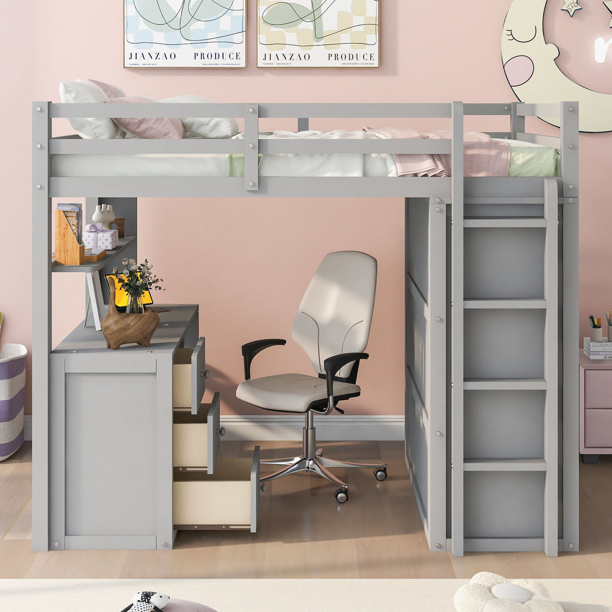 Loft Bed With Drawers, Desk, And Wardrobe