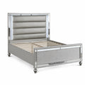 Modern Bed With LED Lights And Glass Panels, 2 Nightstands
