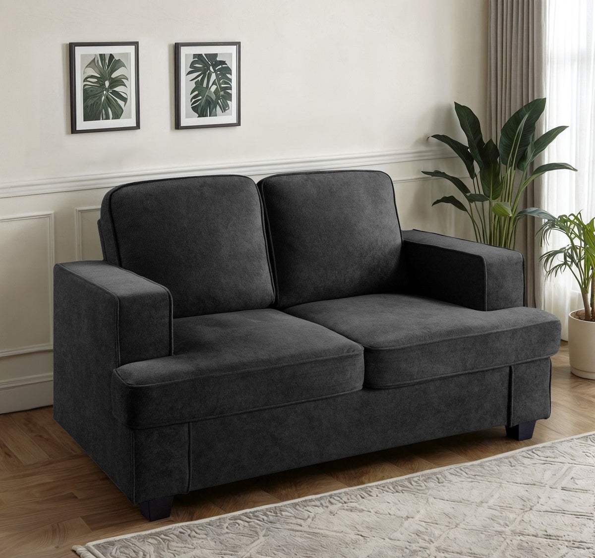 Modern Loveseat, Comfortable 2 Seater Couch With Deep Seating, Loose Back Cushions, Wide Arms