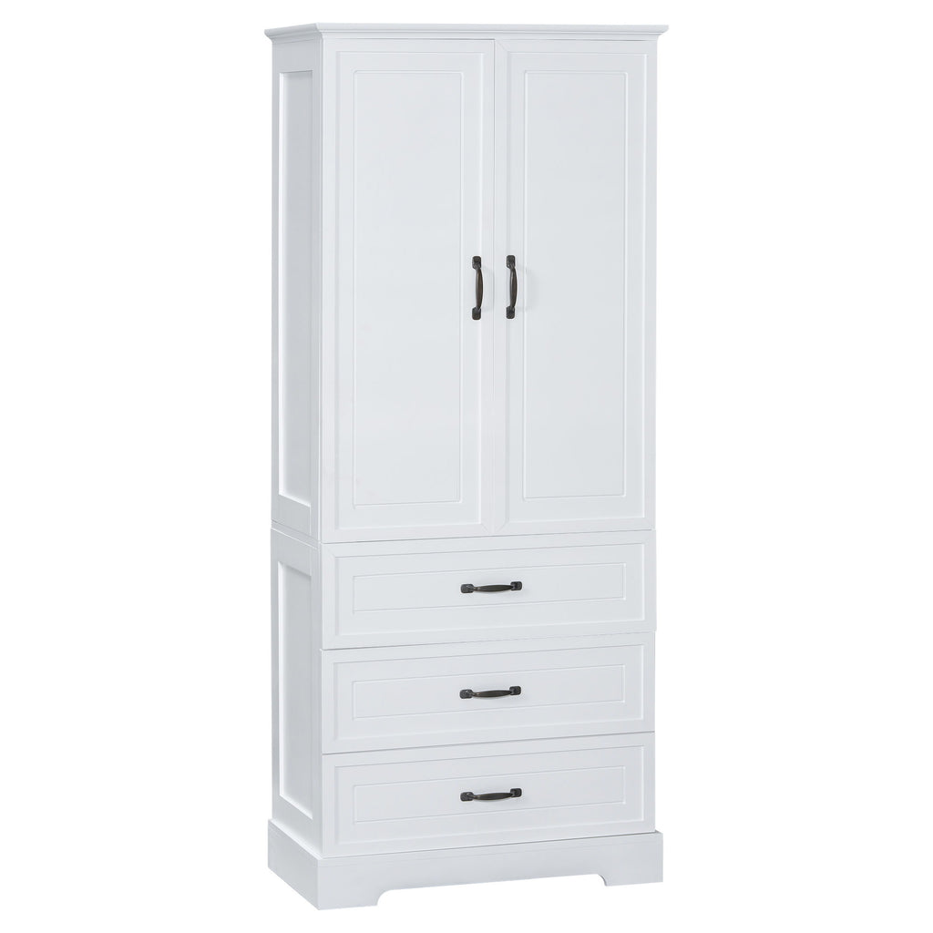 Tall Bathroom Storage Cabinet With 2 Doors And Drawers, Adjustable Shelf - White