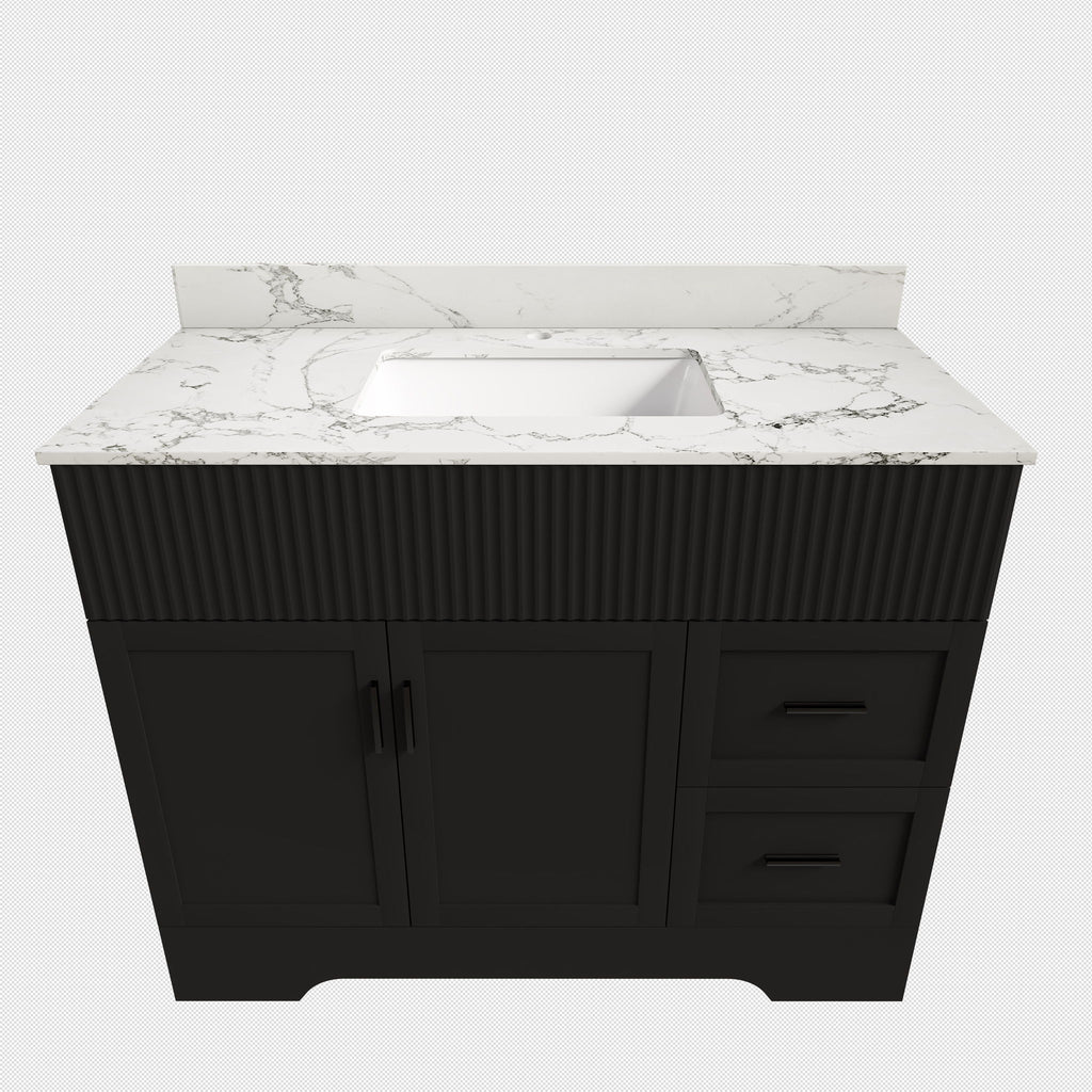 Bathroom Vanity Set, Fluted Cabinet, Soft Close Doors With Drawers, Single Faucet Hole, Sink Included - Black