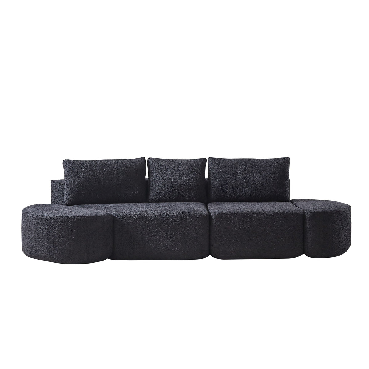 V - Shaped Modular Sofa Set & 3 Pillows And 2 Curved Ottomans For Living Rooms - Black