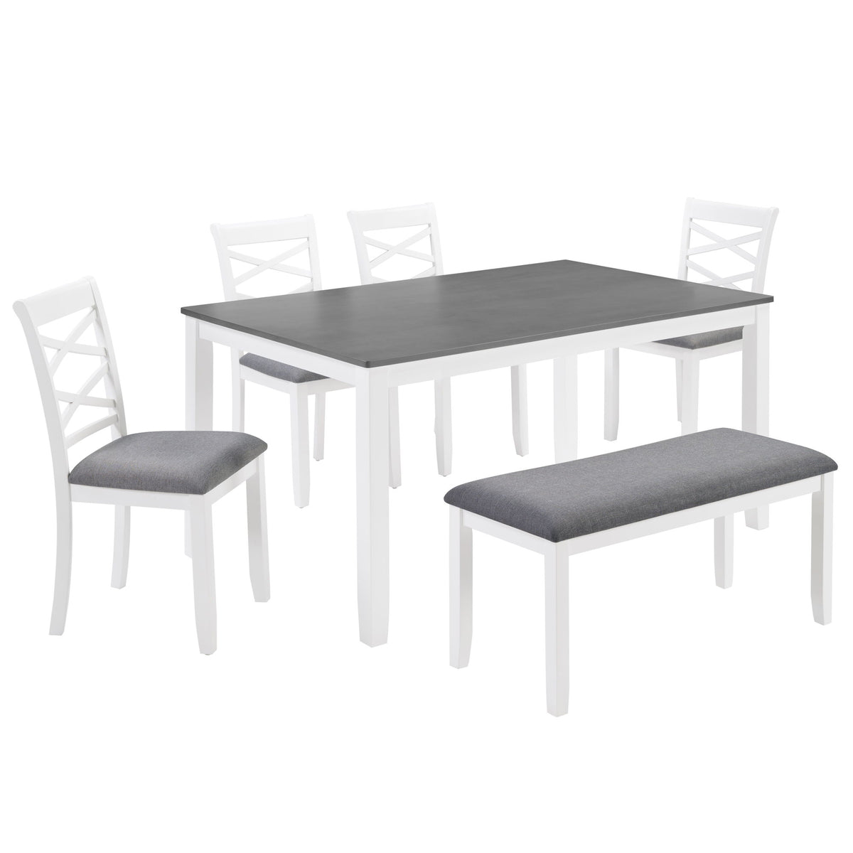 Elegant 6 Piece Dining Table Set With 4 Chairs And Bench