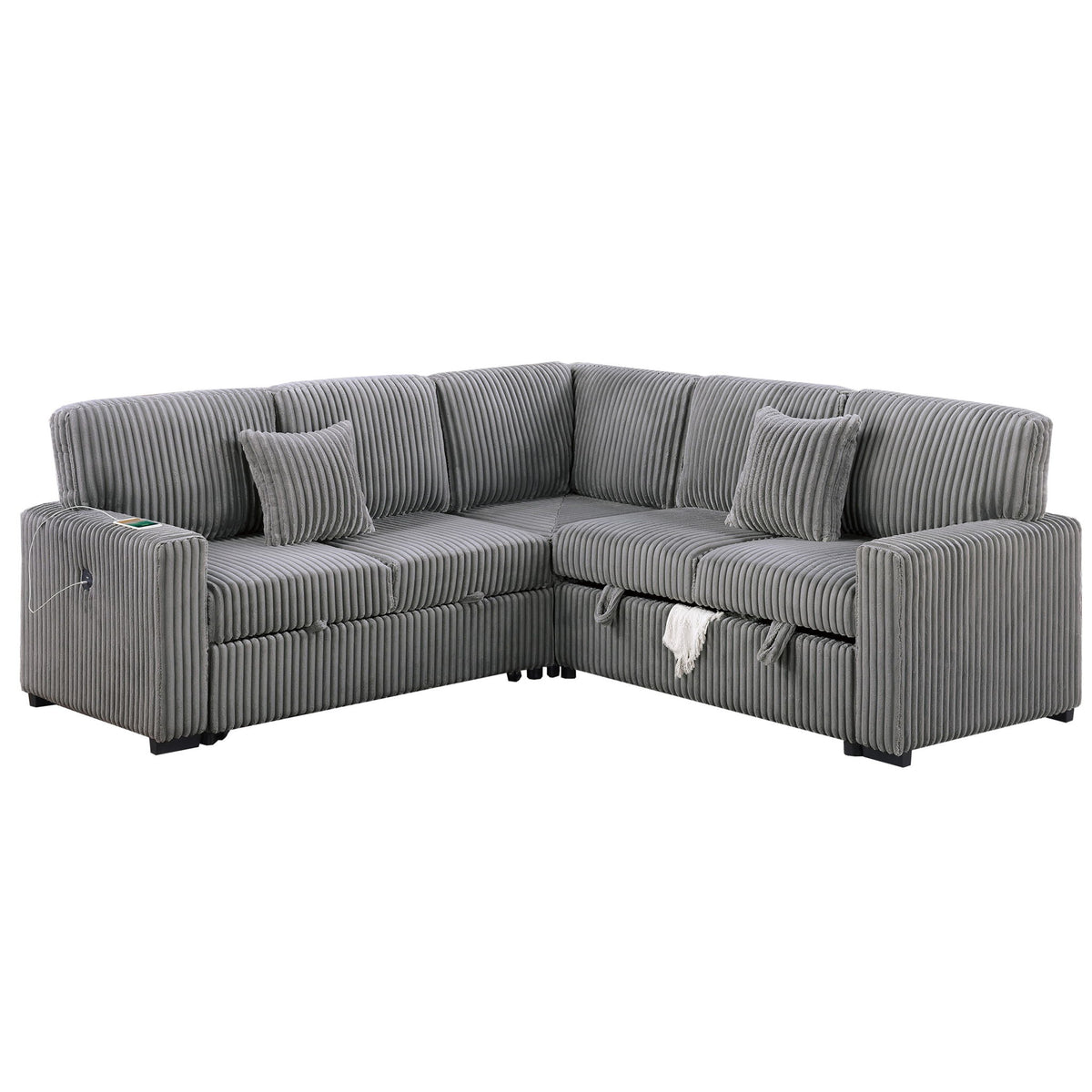 Convertible Sectional Upholstered Sleeper Sofa With Storage Chaise