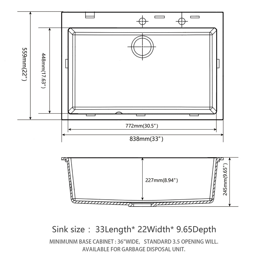 Kitchen Sink Granite Composite Drop In Sink With Durable Material - Black