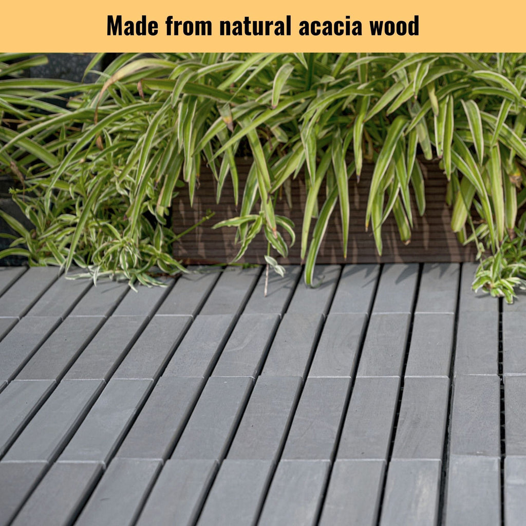 Interlocking Deck Tiles Striped Pattern, Waterproof Anti Mildew Brown