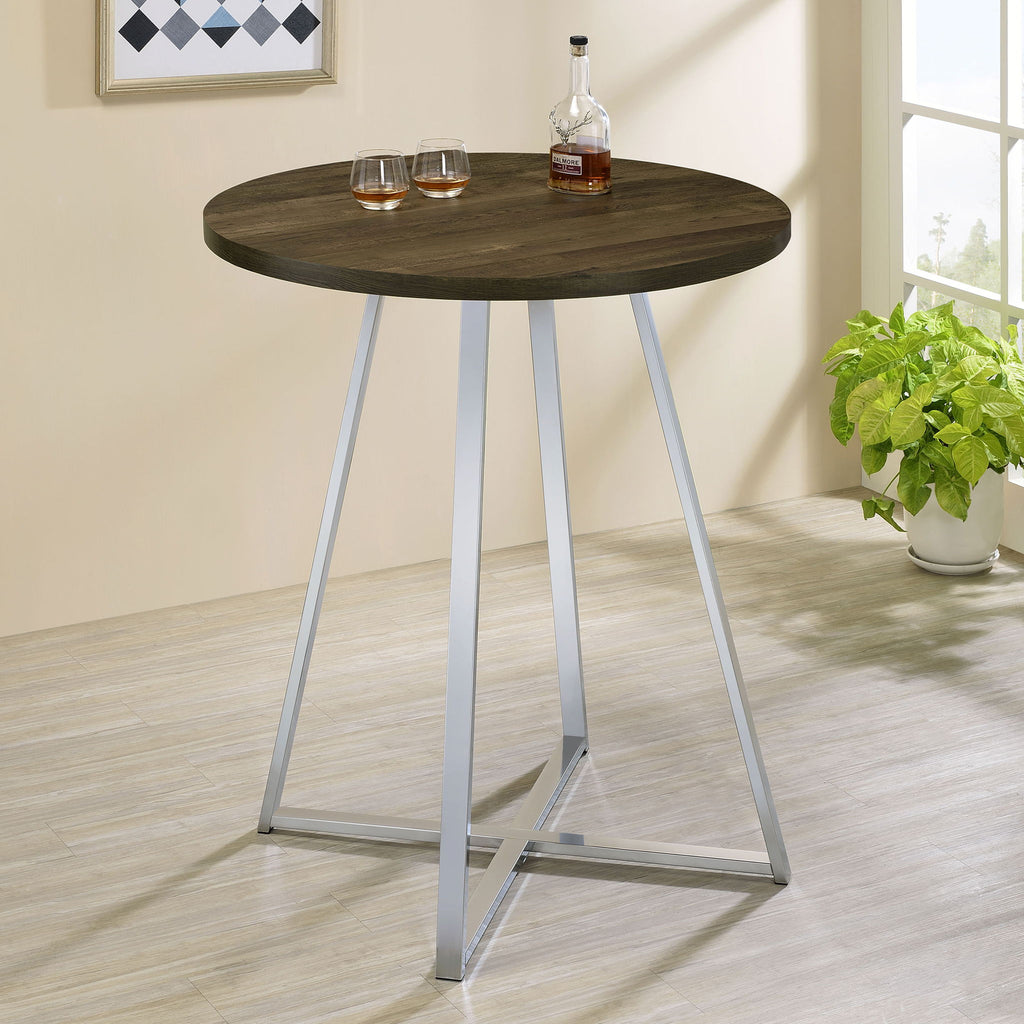 Burkhart - Round Height Bistro Bar Table - Brown Oak