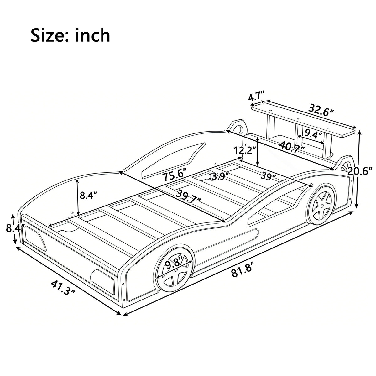 Race Car Platform Bed & Wheels