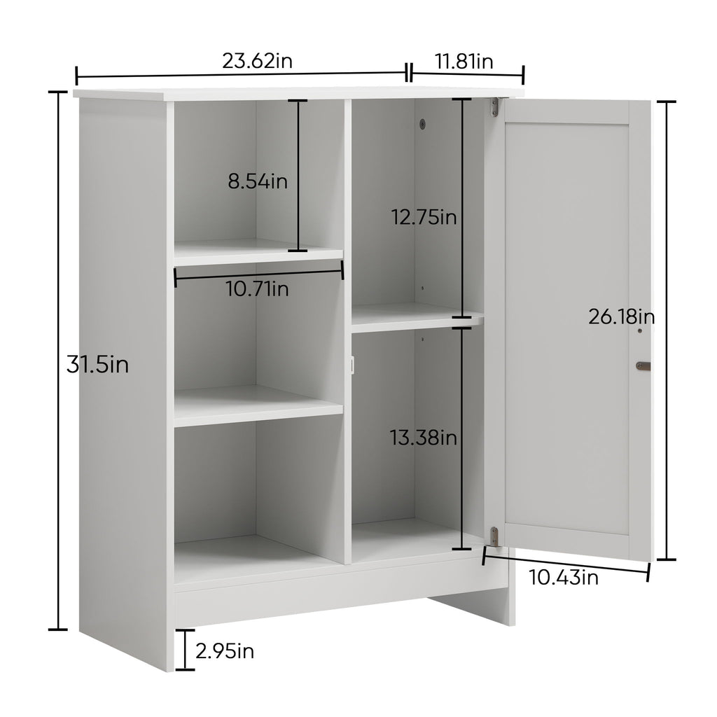 Classic Freestanding Bathroom And Kitchen Storage Cabinet With Adjustable Shelves - White