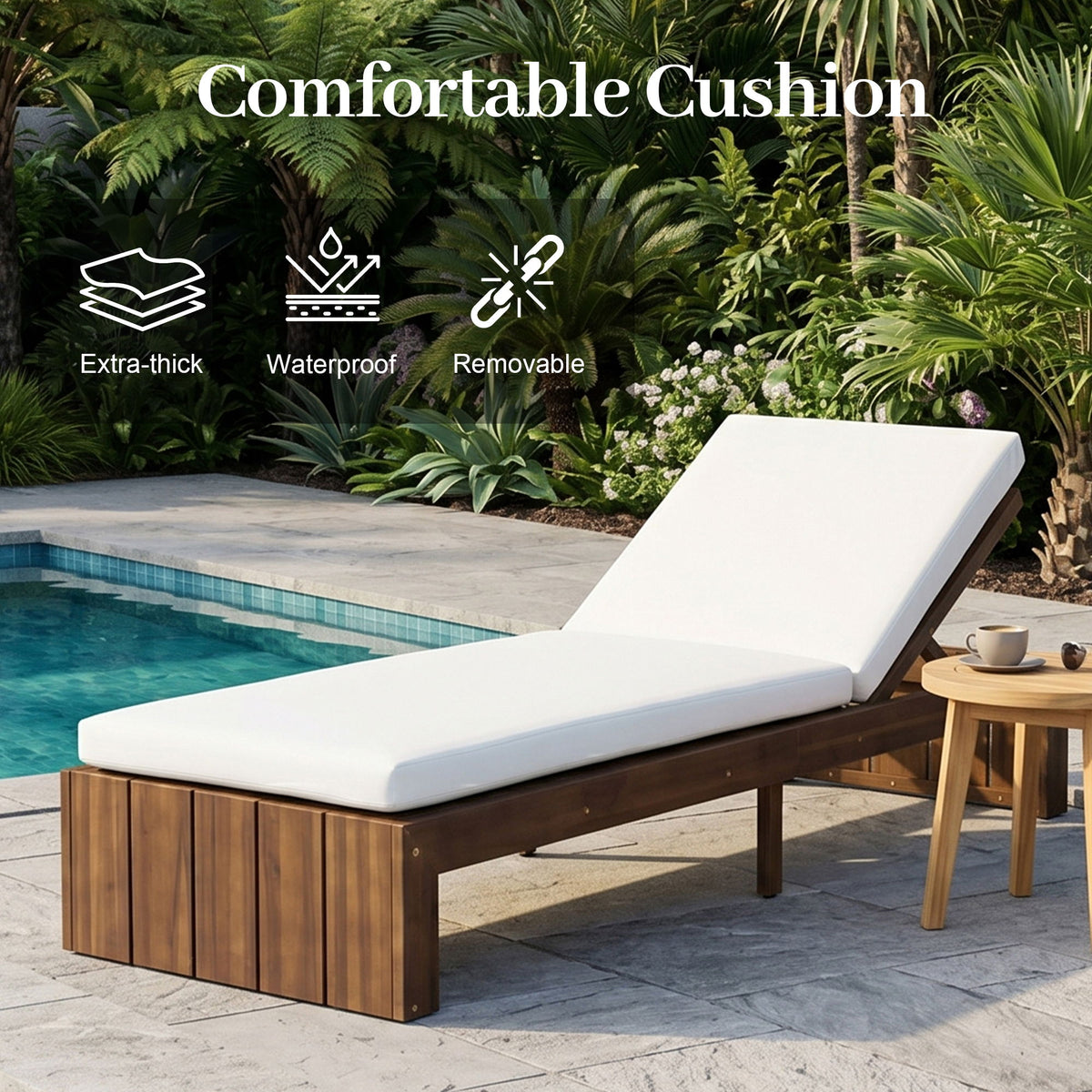 Adjustable Outdoor Chaise Lounge Patio Recliner With Removable Cushion