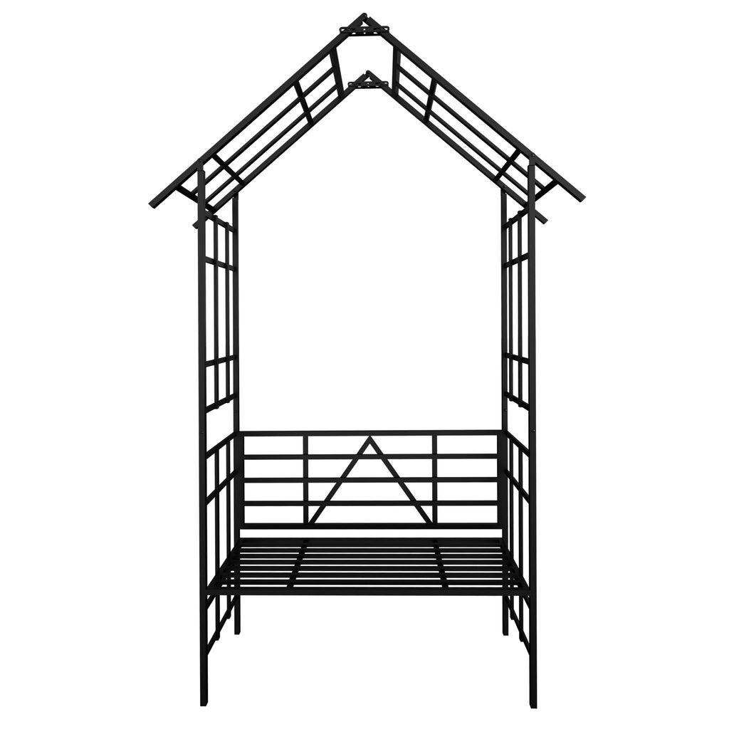Garden Arch With Bench Turned Into Flower Stand Climbing Plants Support Outdoor - Black