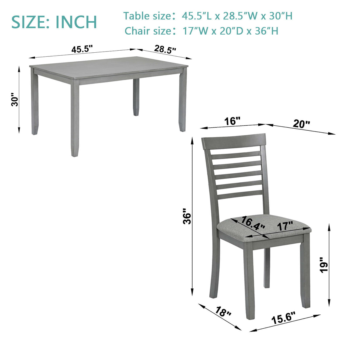 5 Pieces Modern Dining Set, Rectangular Wooden Dining Table With 4 Upholstered Chairs