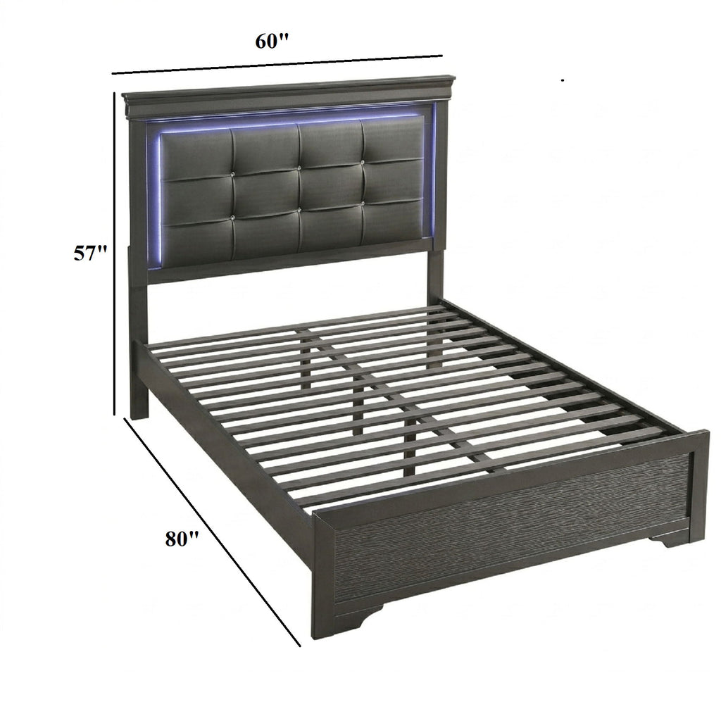Bed With Square Button Tufting And LED Lights