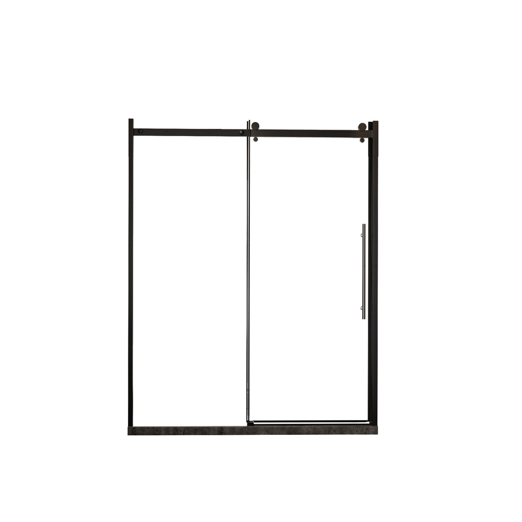 Frameless Shower Door Single Sliding, Clear Tempered Glass Shower Door With Zinc Roller Rail System, Stainless Steel Handle - Black