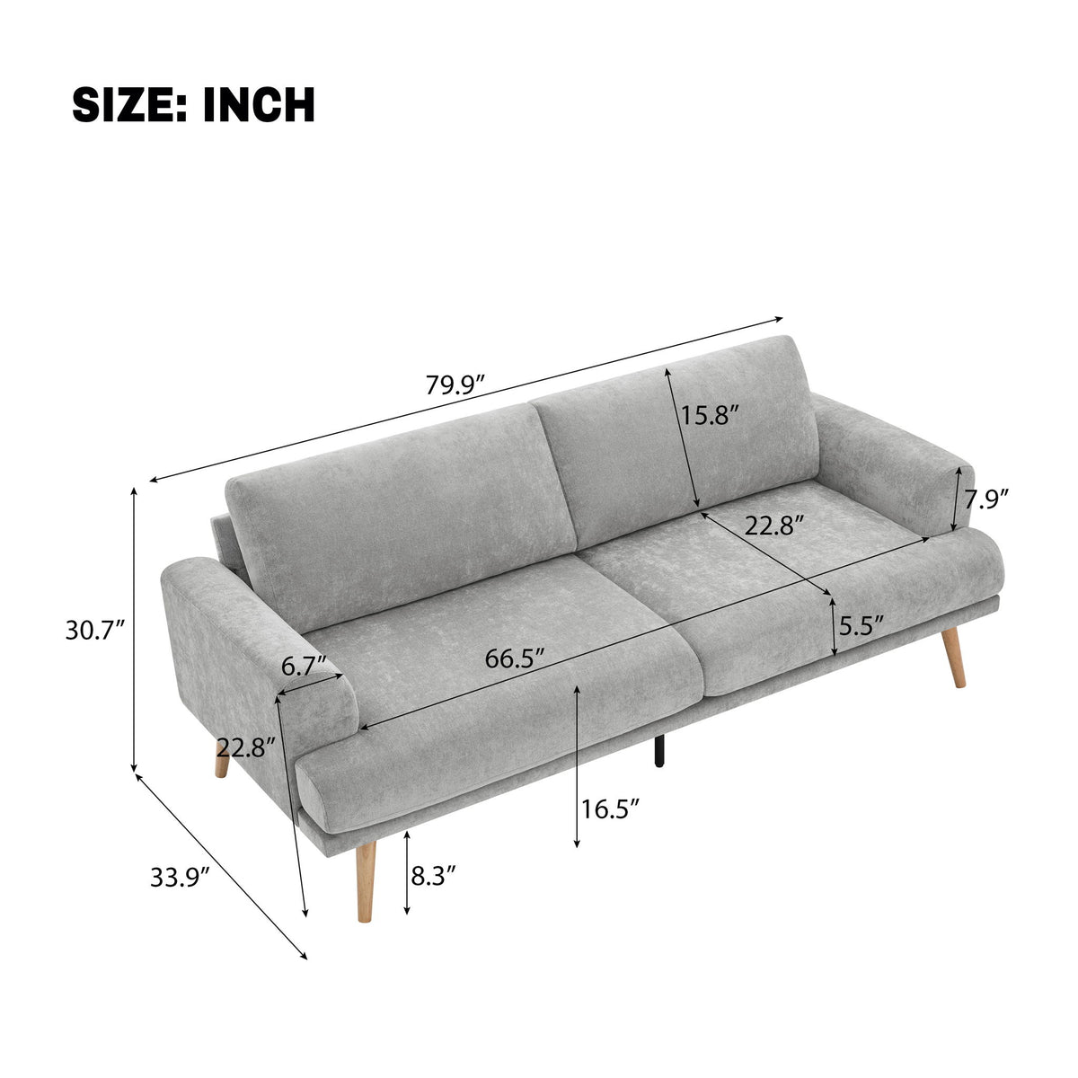 3 Seater Sofa For Living Room - Gray