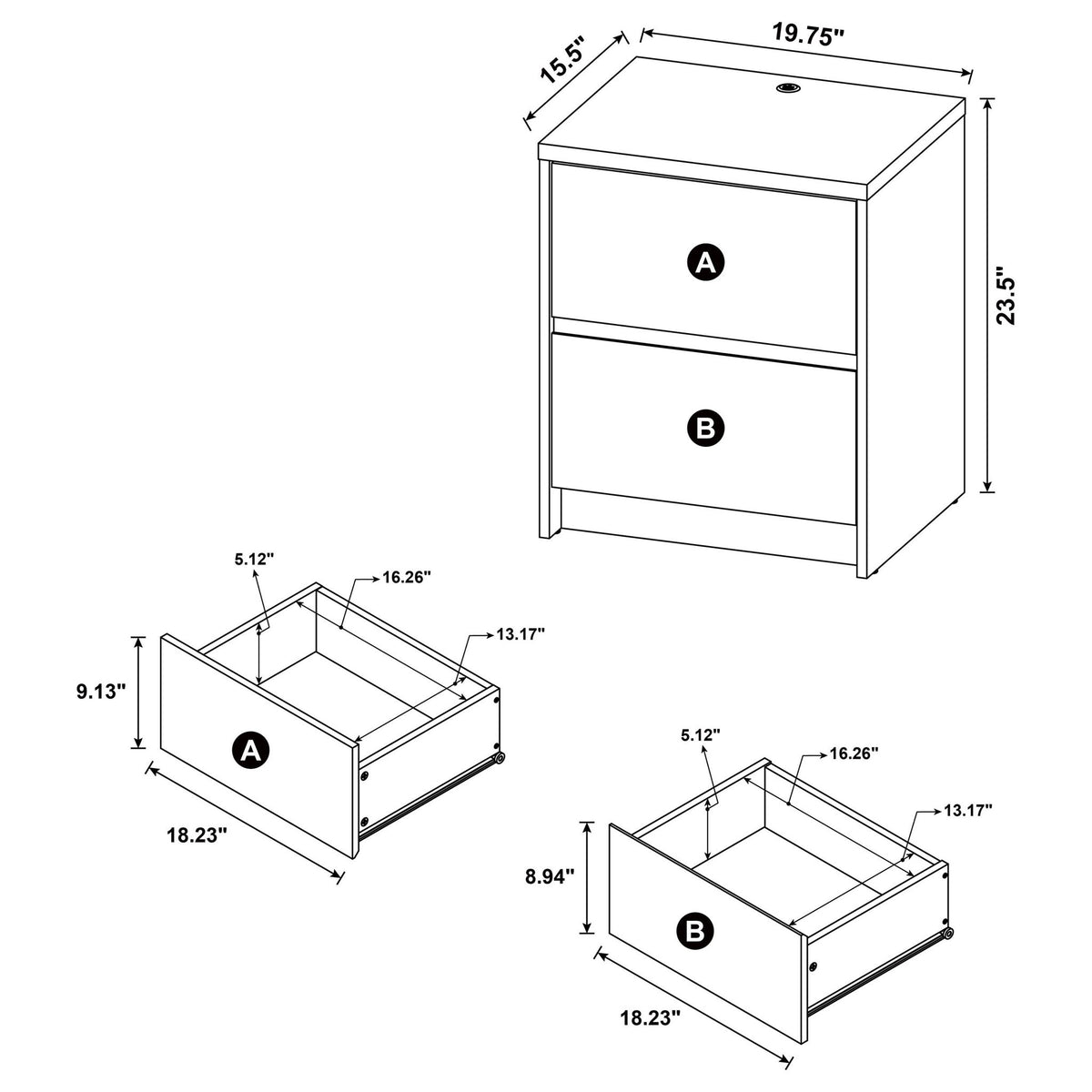 Geary - 2 Drawer Nightstand With LED Lights And USB Charging Ports