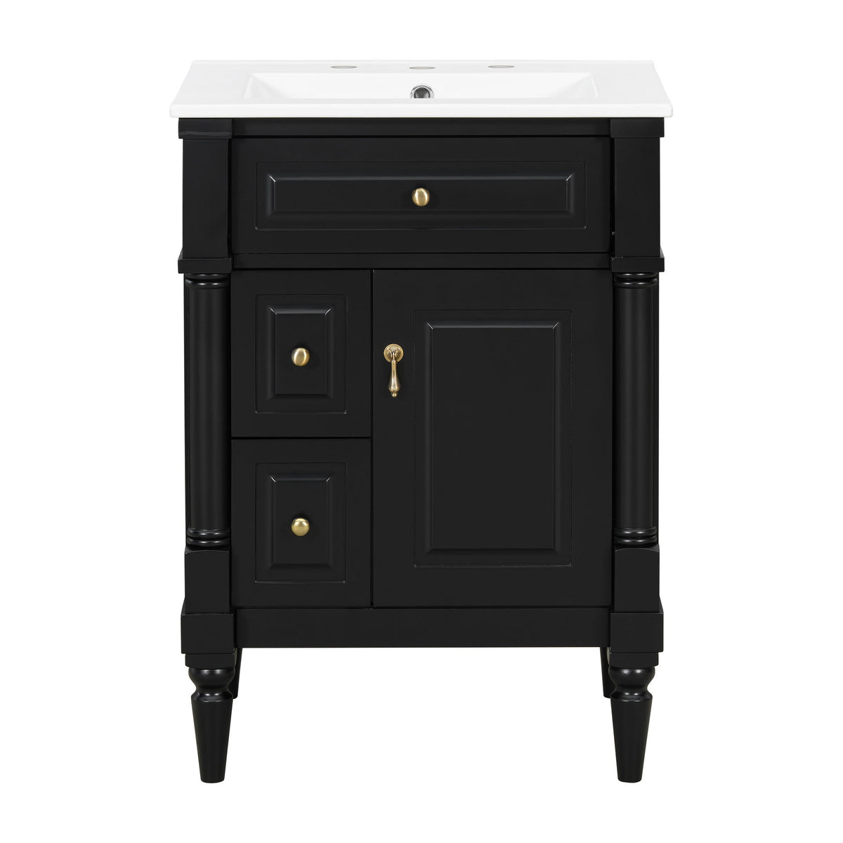 Freestanding Bathroom Vanity With Sink, Adjustable Shelf & Flip Drawer