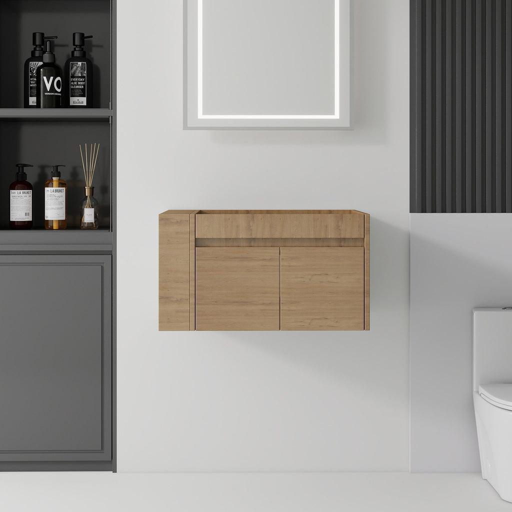 Floating Bathroom Vanity Cabinet, Soft Close Double Drawers, Open Side Storage, Wall Mounted, Cabinet Only
