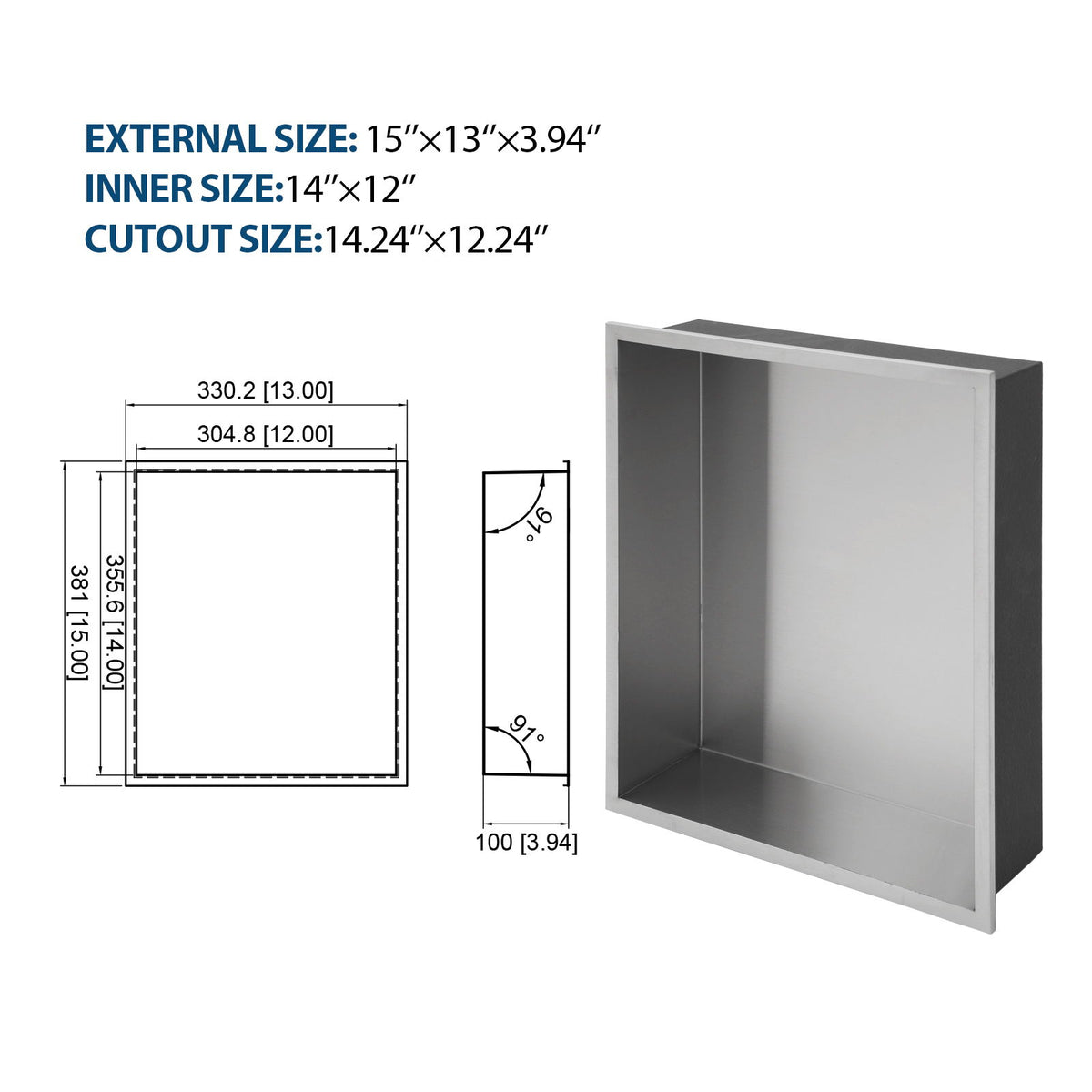 Stainless Steel Shower Niche With Seamless Design For Bathroom Storage