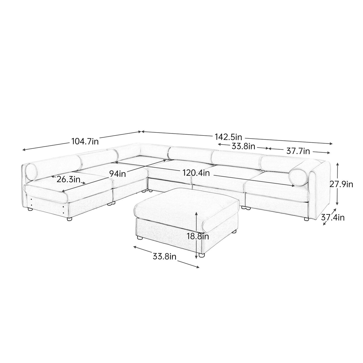 Modern Modular Sectional Sofa With Storag, Contemporary Cylindrical Design
