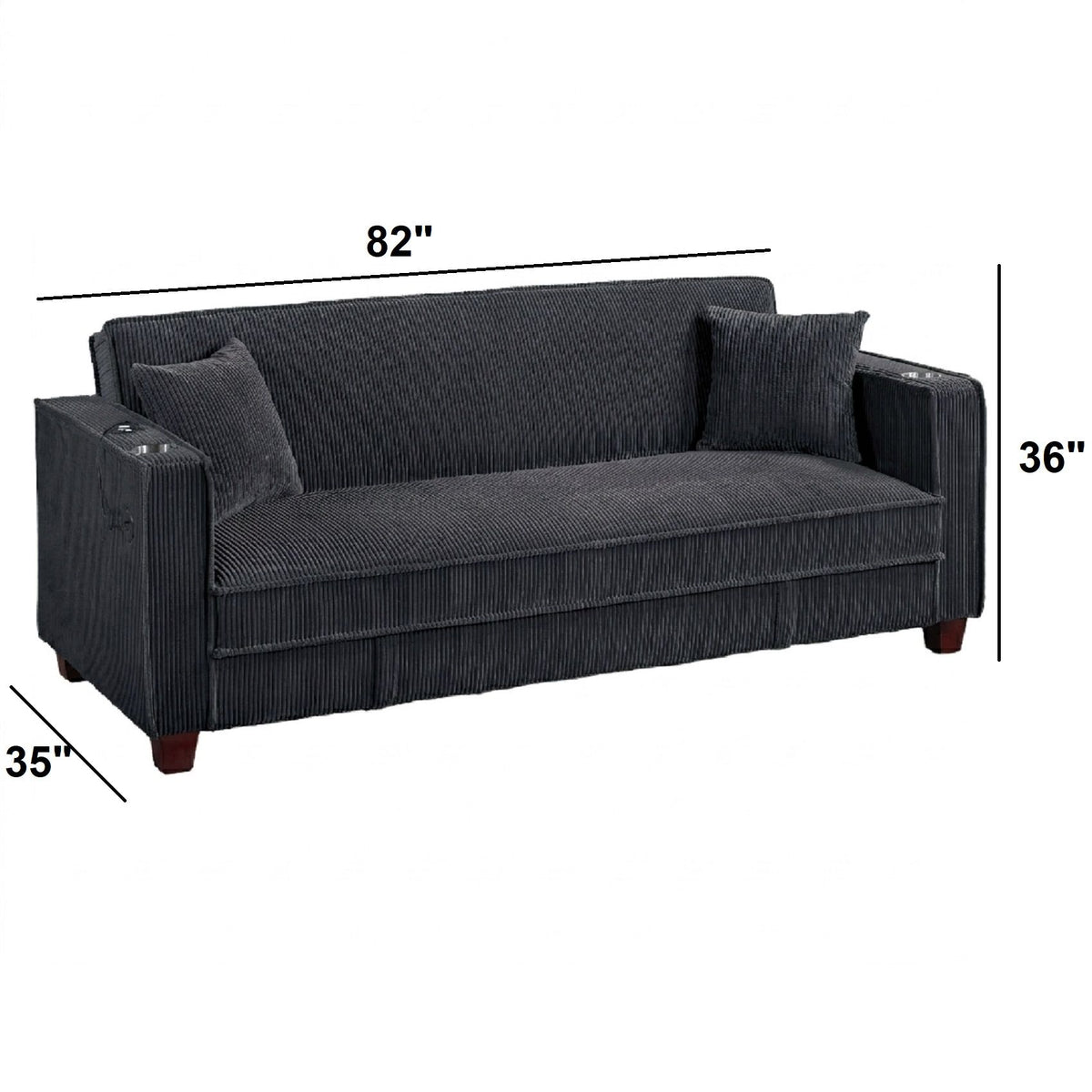 Modern Convertible Sofa With Hidden Storage USB Port, Cup Holder