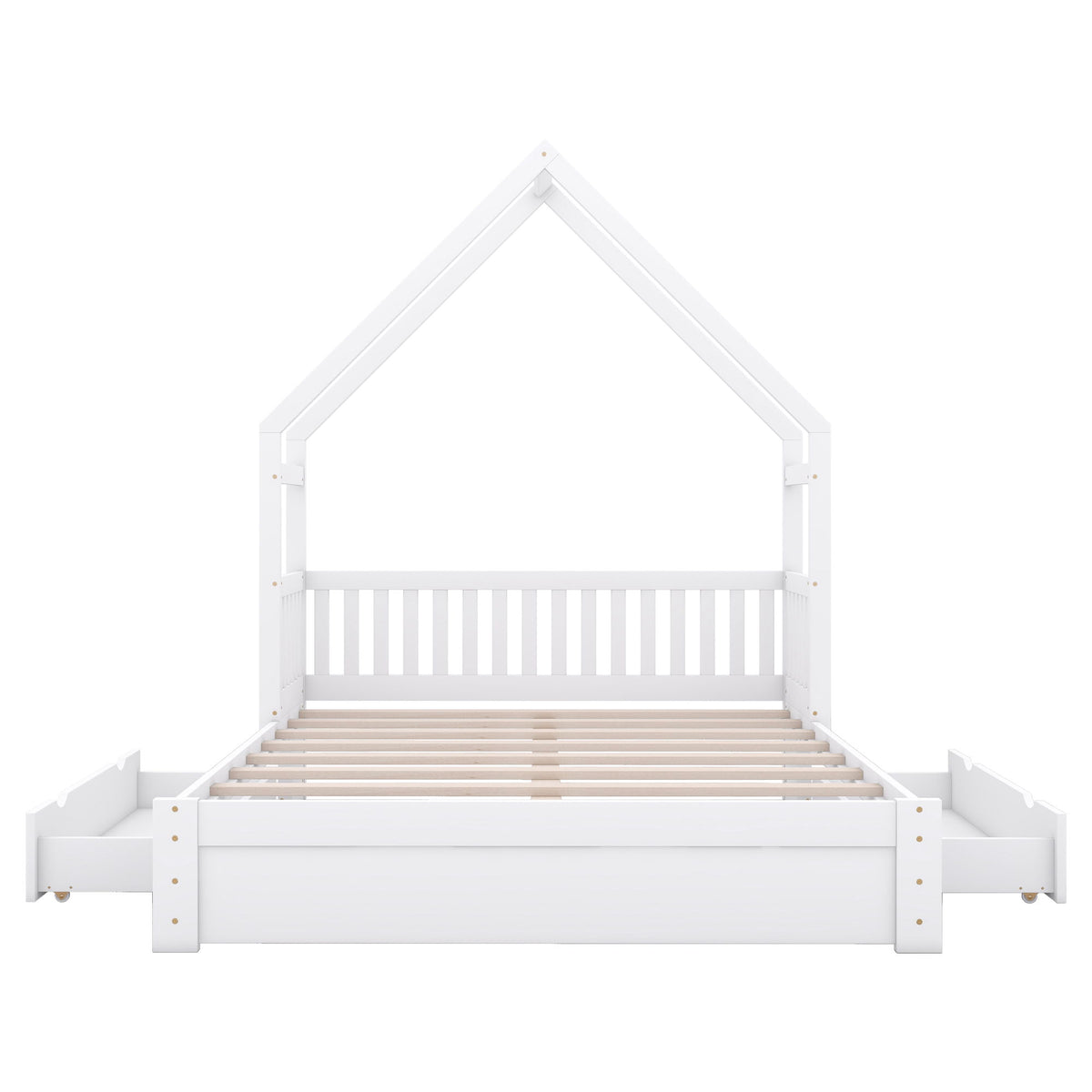 House Style Platform Bed With Guardrail And 2 Drawers
