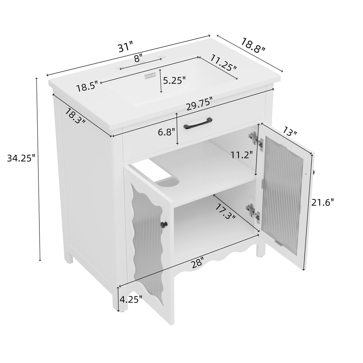 Modern Bathroom Vanity With Tempered Glass Doors