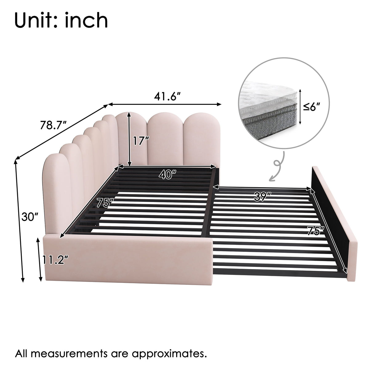 Twin Size Sofa L-Shaped Daybed With Pull Out Twin Bed - Pink