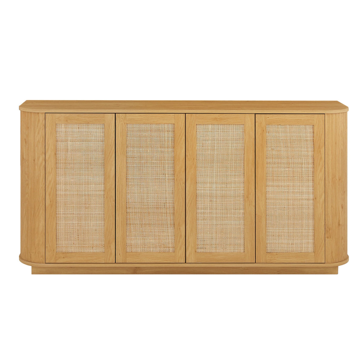 Contemporary Wave Shaped TV Stand With Rattan Doors