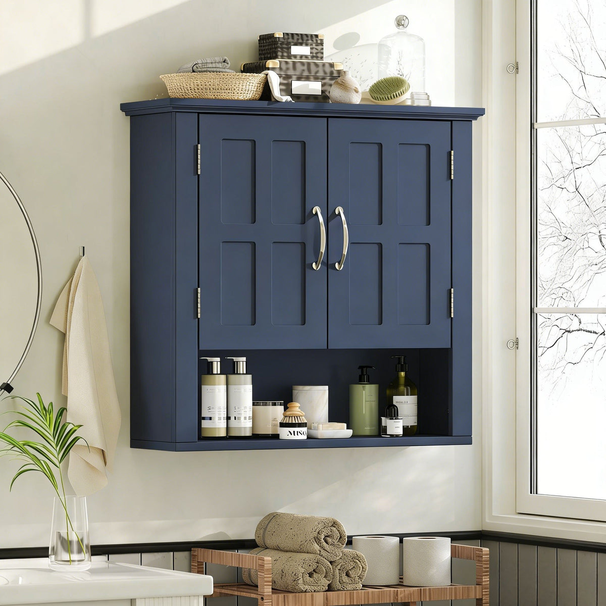 Multi Functional Wall Mounted Cabinet With Adjustable Shelves For Bathroom