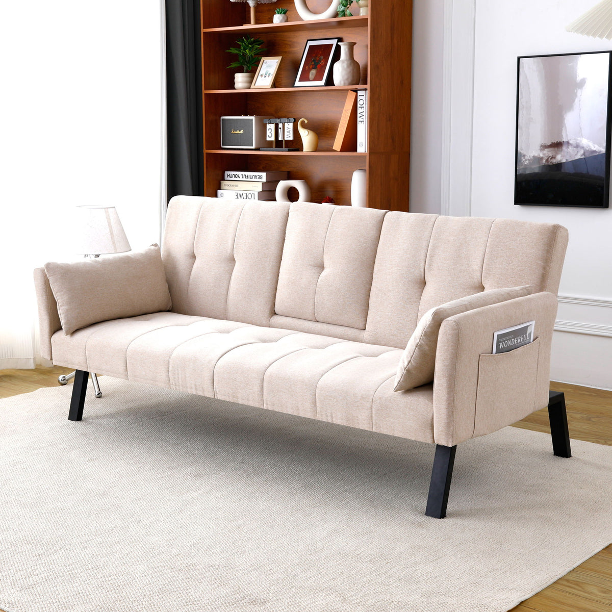 Sofa Bed With Foldable Design And Cup Holder