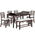 6 Piece Counter Height Dining Set Table With Storage Ladder Back Chairs And Bench - Walnut