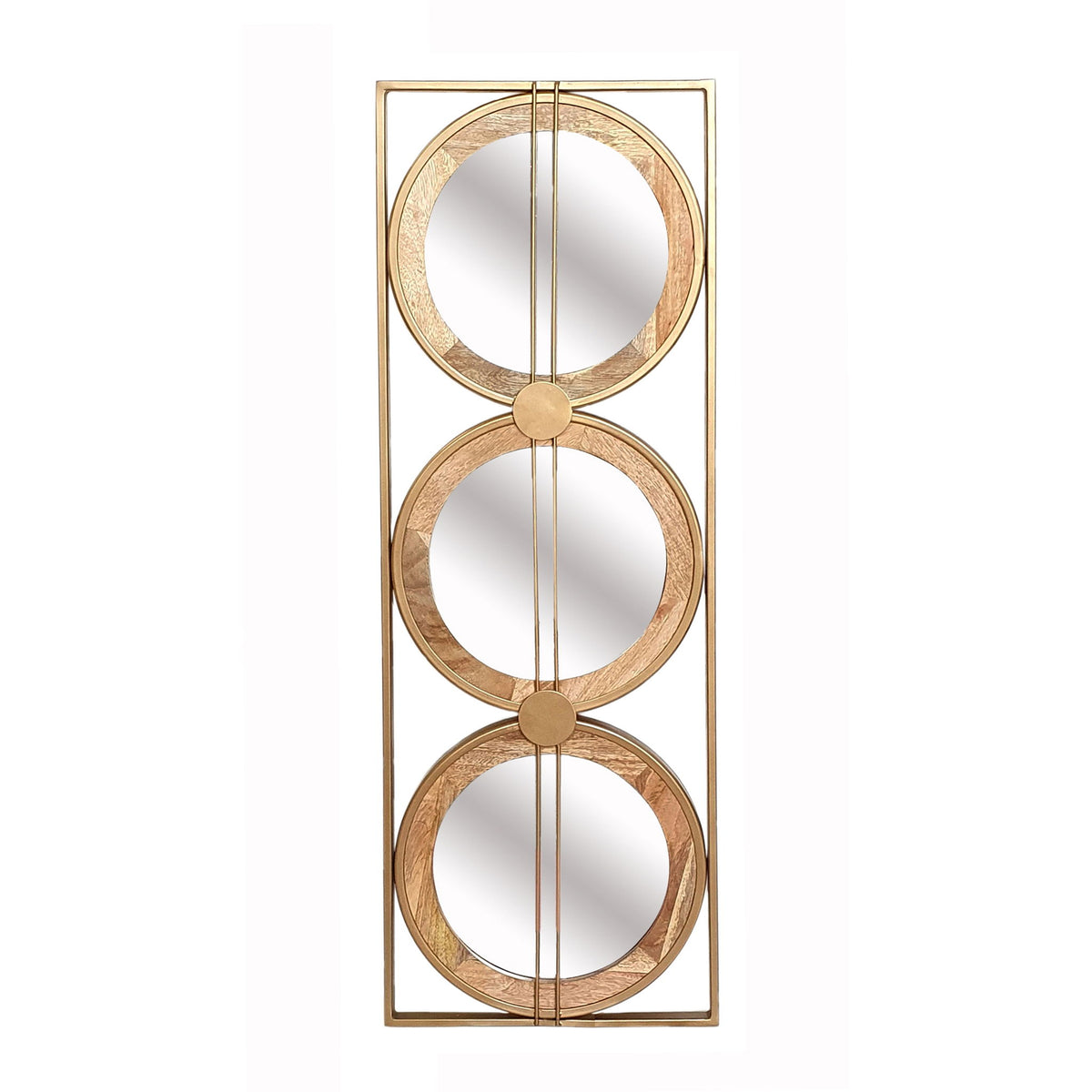 3 Mirror Piece Wall Mirror InRectangular Frame, Home Wall Decor For Bedroom Living Room - Brown