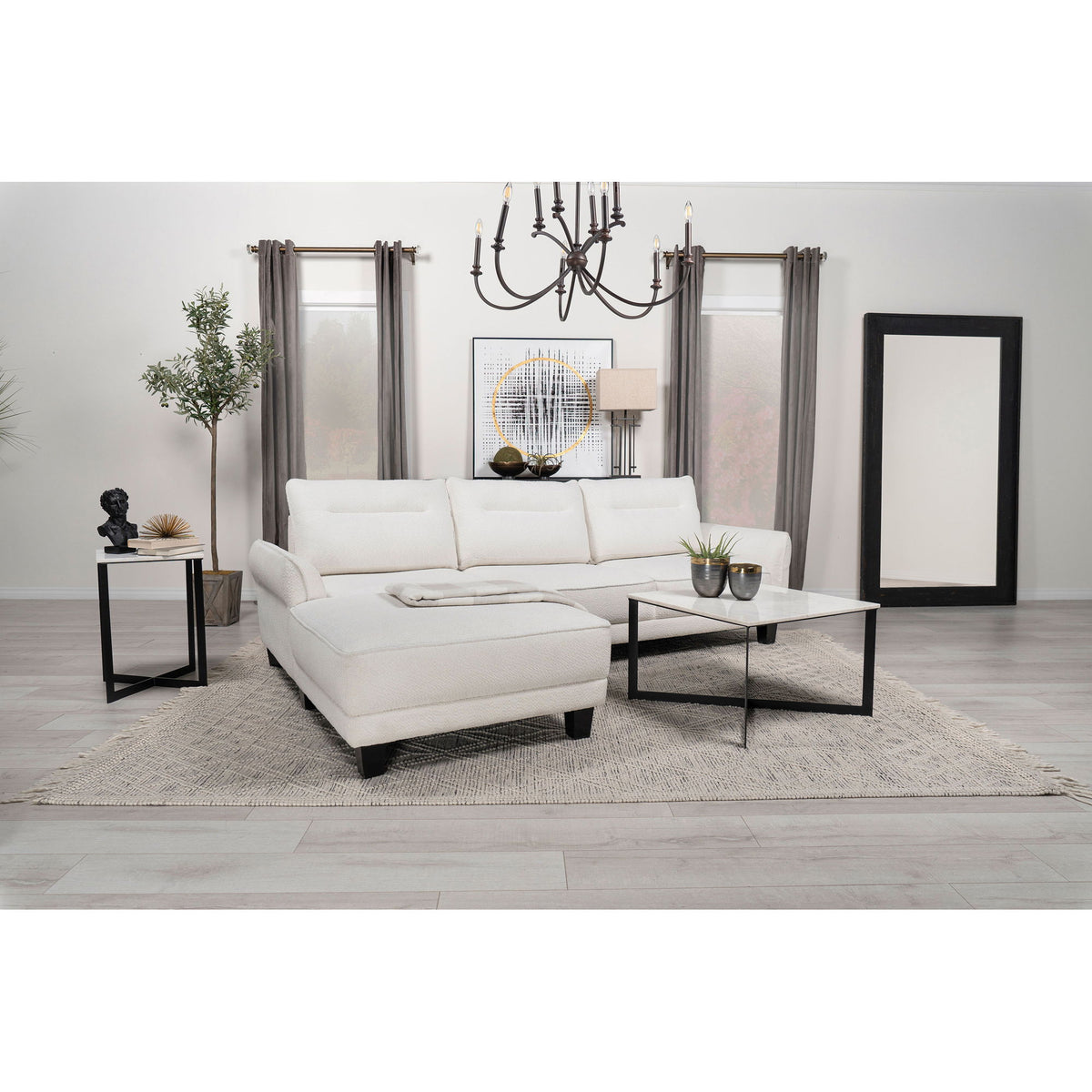 Granholm - Upholstered Curved Arm Sectional Sofa - White
