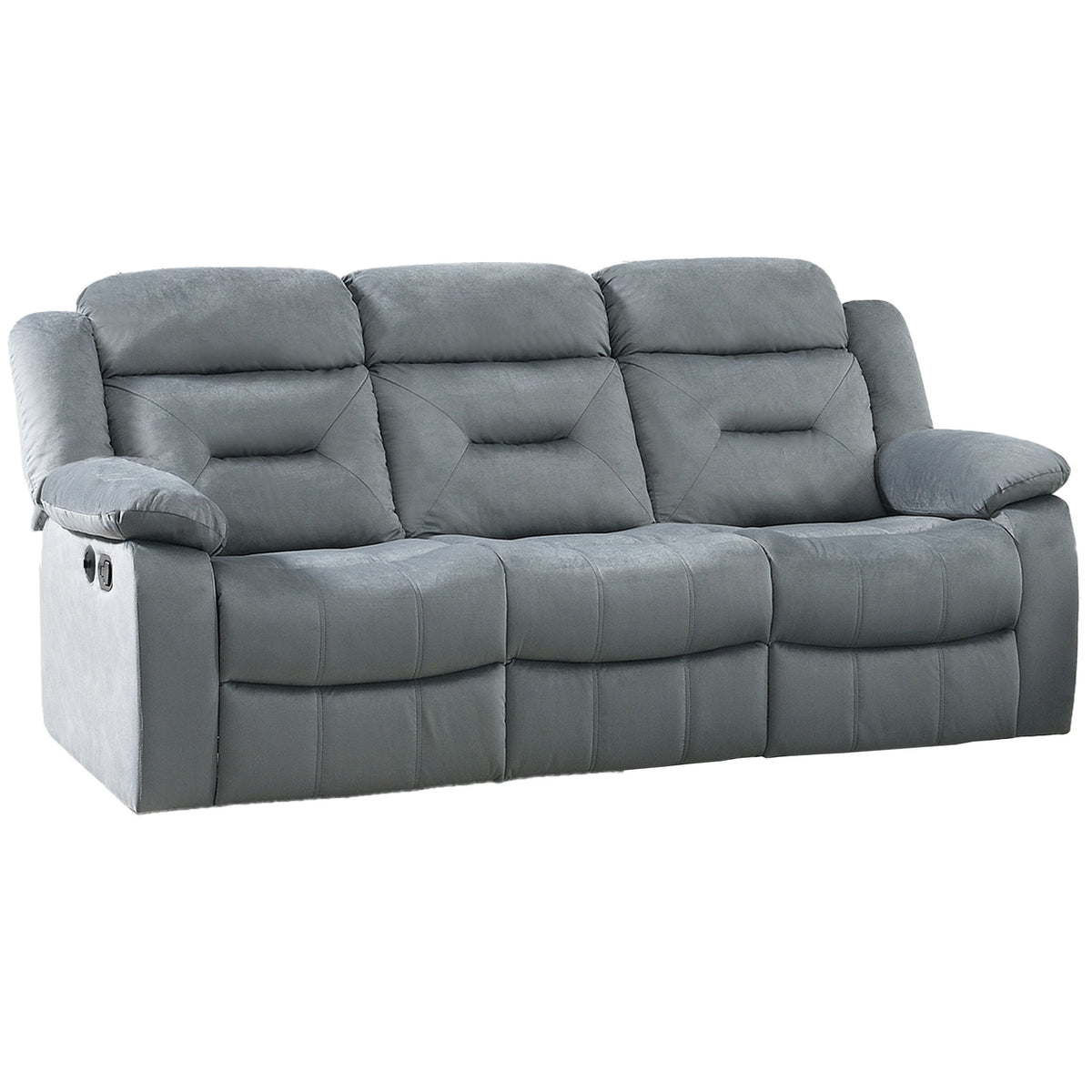 Modern Recliner Sofa With Pillow Arms, Plush Backrest, Horizontal Tufting, USB Charging Port