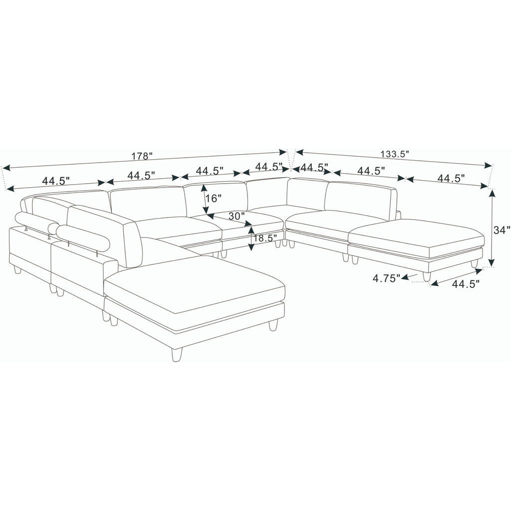 Modern Modular Sectional With Adjustable Back Support
