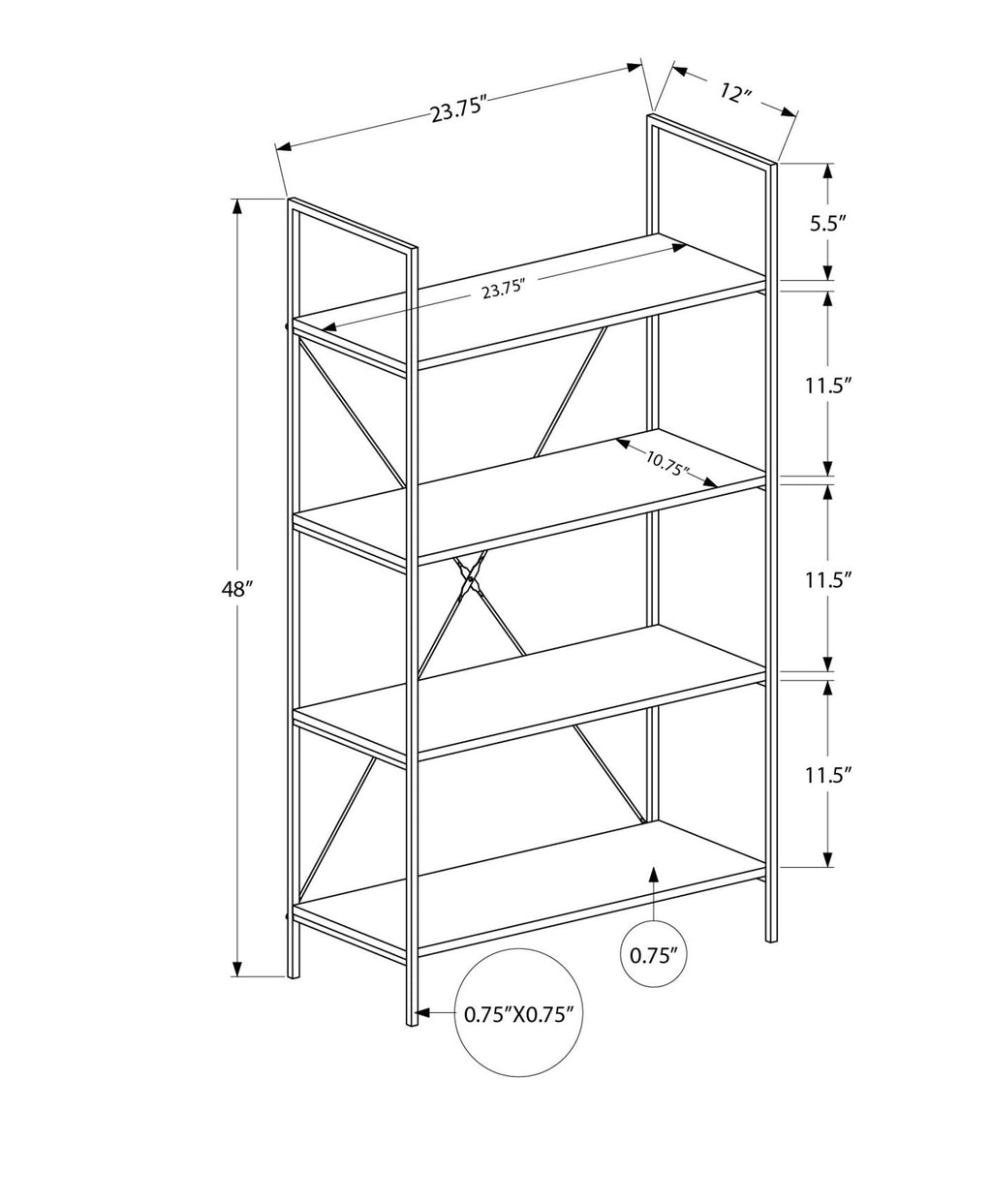 Bookshelf, Bookcase, 4 Tier, Office, Bedroom, Contemporary, Modern