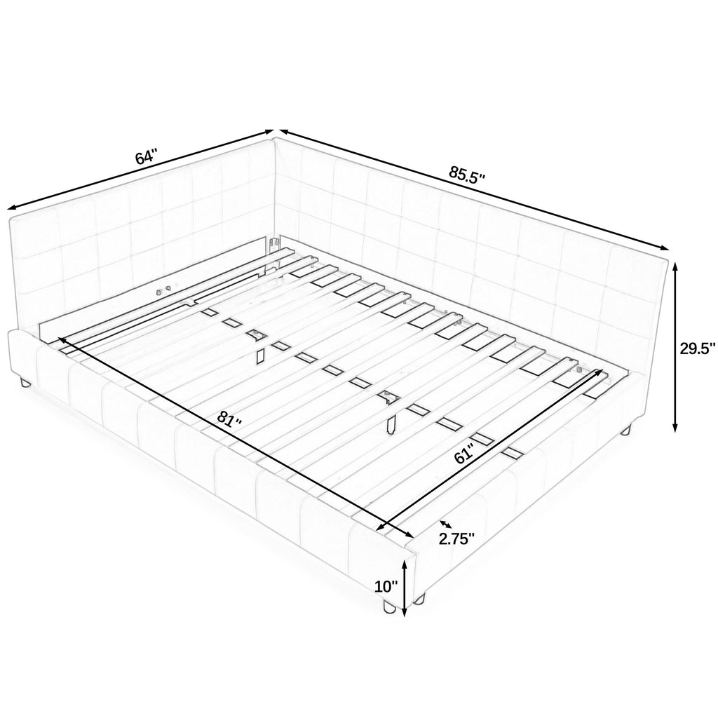 Storage Elegant Upholstered Tufted Bed Frame With Backrest And Armrests