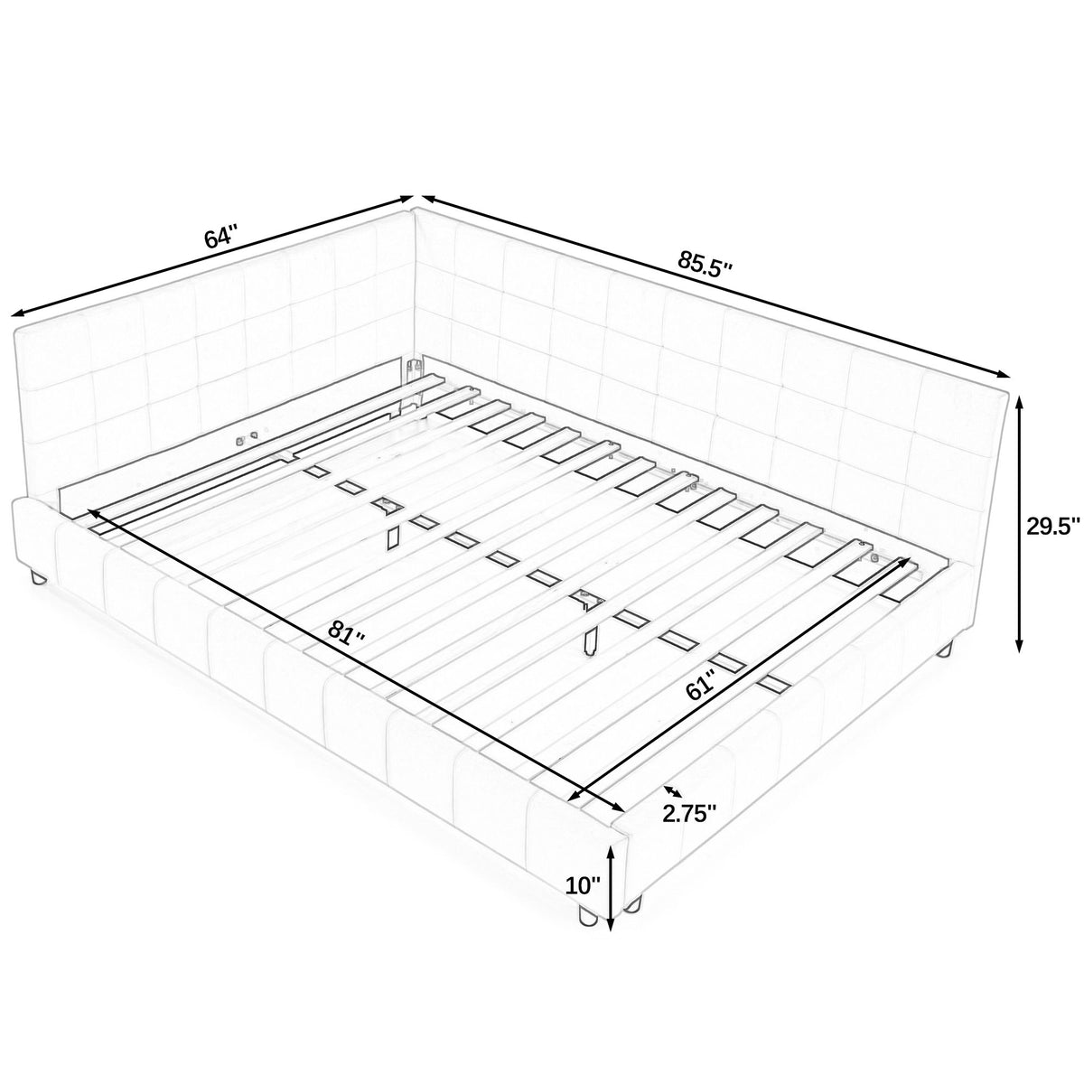Storage Elegant Upholstered Tufted Bed Frame With Backrest And Armrests