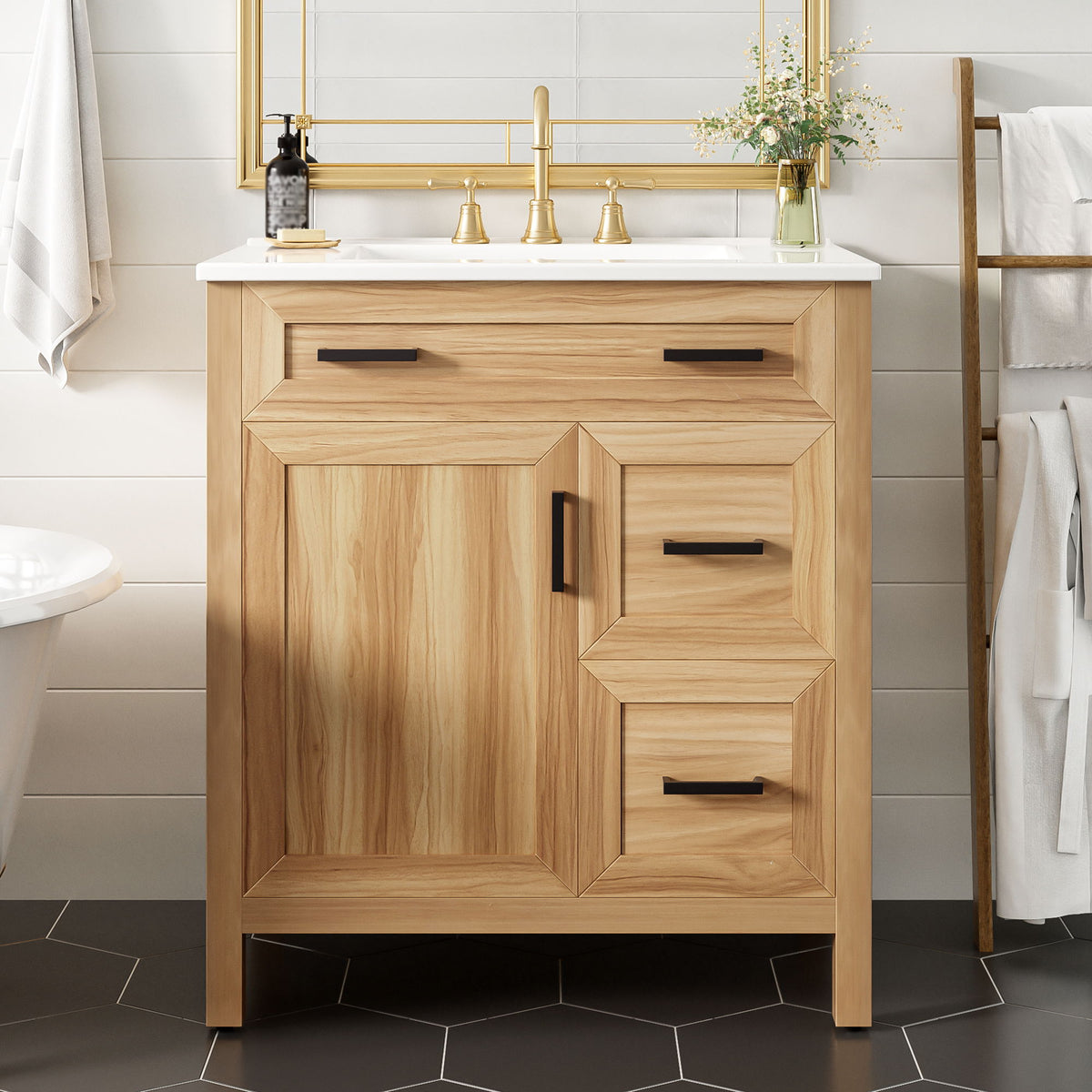 Bathroom Vanity With Sink, 2 Soft Close Drawers, 1 Soft Close Door, Adjustable Shelf