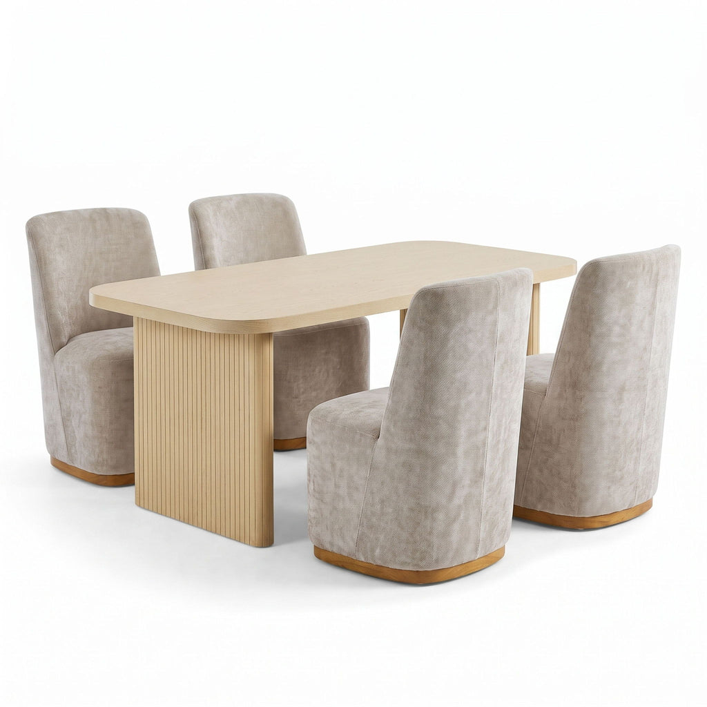 Dining Table Set With 4 Upholstered Dining Chairs, Indoor Dining Room Furniture - Natural / Oatmeal