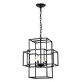 4 Light Metal Lantern Tiered Pendant Hanging Light Fixtures, Industrial Farmhouse Adjustable Height Chandeliers For Dining Room Hallway Foyer Entryway (E12 Bulbs Not Included) - Matte Black