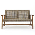 Outdoor Rattan Loveseat With Wooden Legs - Brown