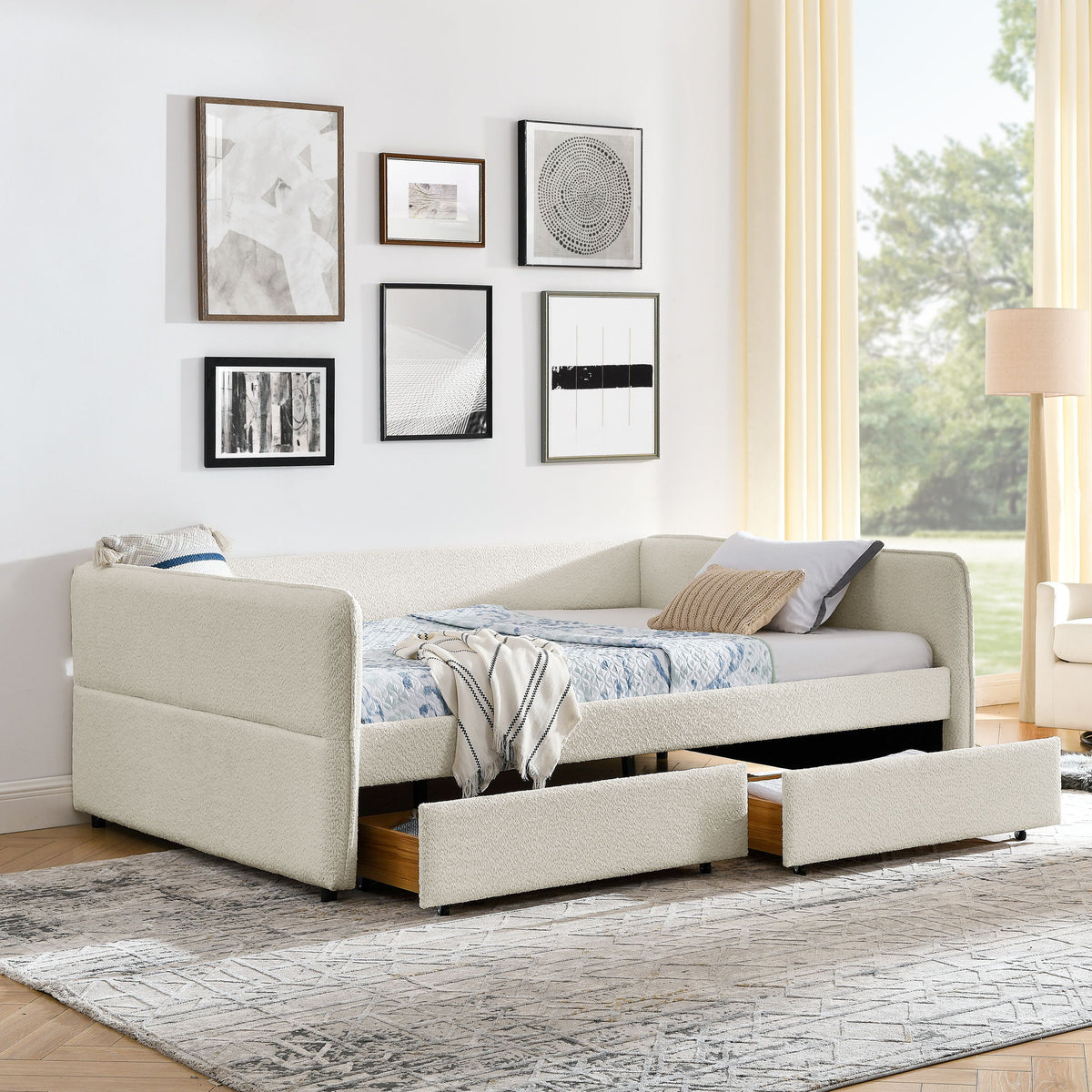 Upholstered Daybed & 2 Drawers
