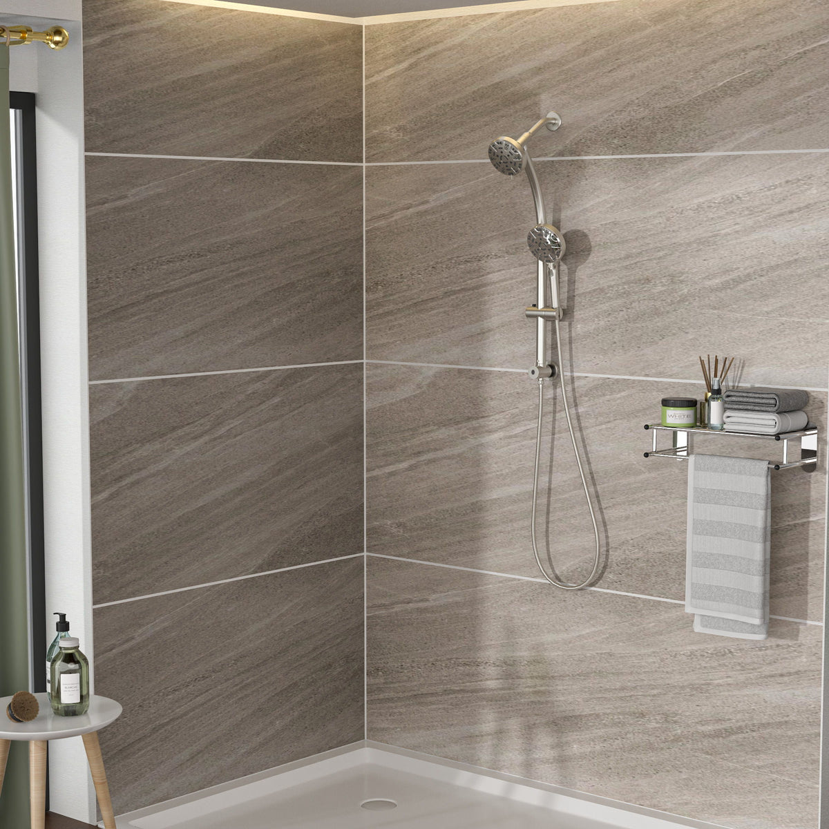 Multi Function Dual Shower Head System With 4.7" Rain Showerhead, 8 Function Hand Shower, Adjustable Slide Bar