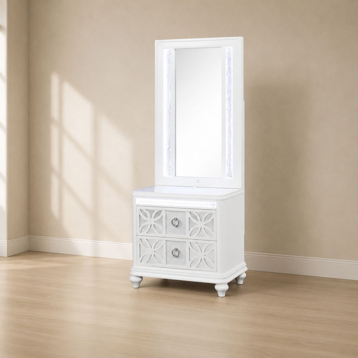 Abigale - Nightstand With Mirror Top, LED Lighting (Includes Mirror And Nightstand) - White