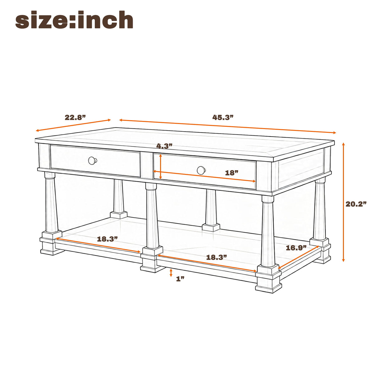Coffee Table With 2 Storage Drawers & Lower Open Shelf